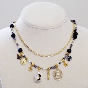 new! charm necklace beaded choker layered  freshwater pearl paperclip link chain
